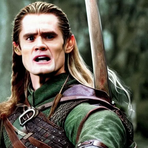 Image similar to jim carrey playing legolas in lord of the rings