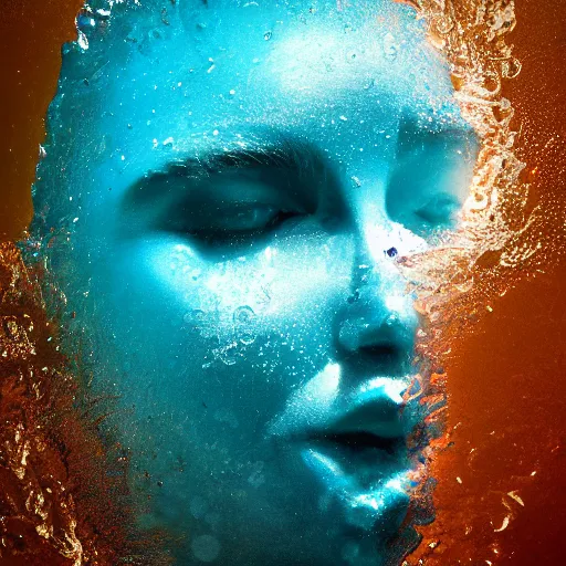 Image similar to water artwork manipulation in the shape of a human head on the ocean, ray tracing, realistic water sharp focus, long shot, 8 k resolution, cinematic