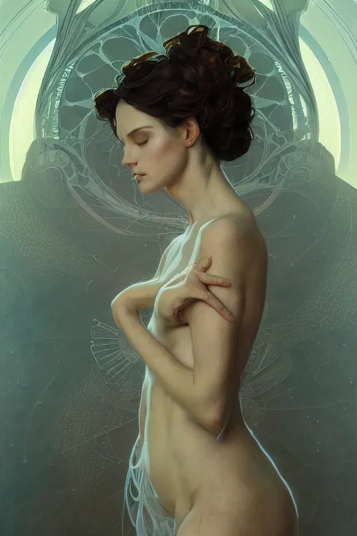 Prompt: a full body portrait of a beautiful ethereal delicate mage queen meditative sacral cruciform pose of vestal power, intricate, elegant, highly detailed, digital painting, artstation, concept art, smooth, sharp focus, illustration, art by krenz cushart and artem demura and alphonse mucha