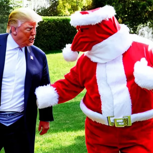 Image similar to photo of Donald Trump wearing a Santa Claus outfit getting in a fist fight with the Easter Bunny, 4k