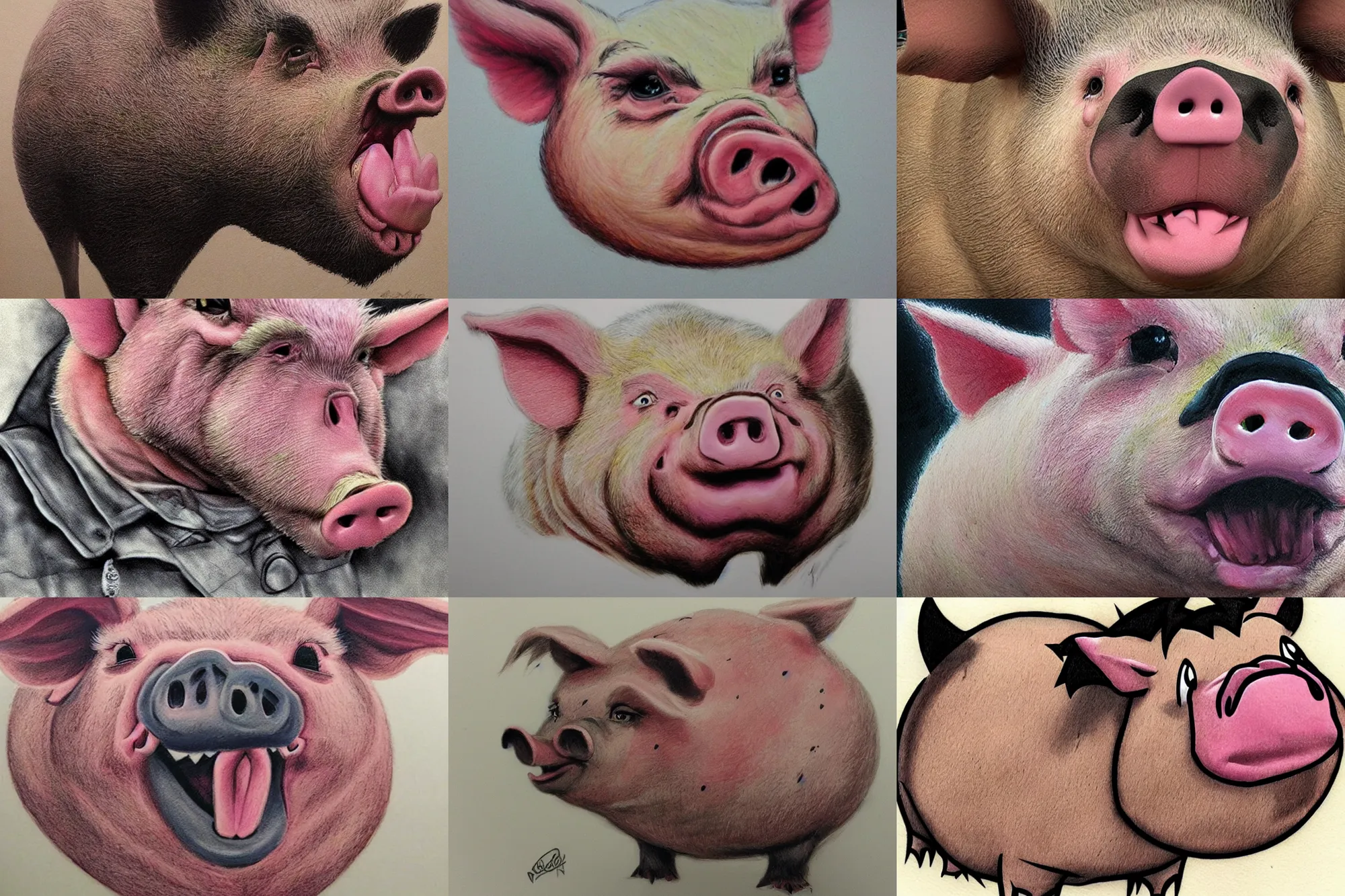 Image similar to angry pig, front photo, cartoon, realistic colors, super quality, powerful detail