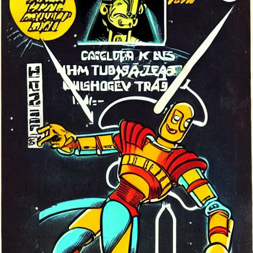 Image similar to magnus, robot fighter, comic art by bob kane, retrofuturism,