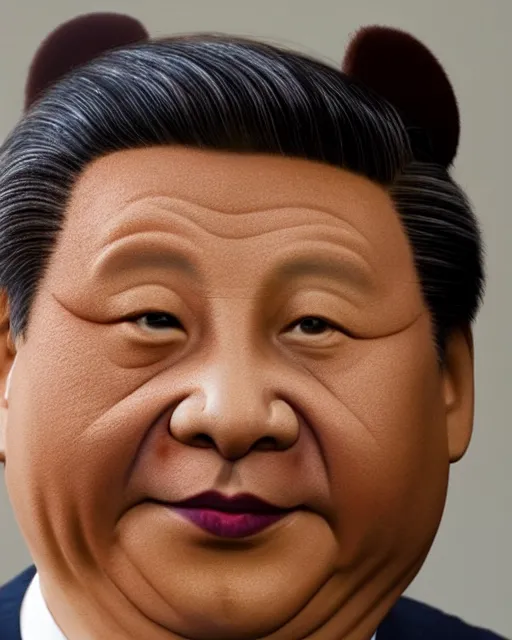 Prompt: president xi jinping in a makeup test as winnie the poo, makeup and prosthetics designed by rick baker, highly detailed, photorealistic