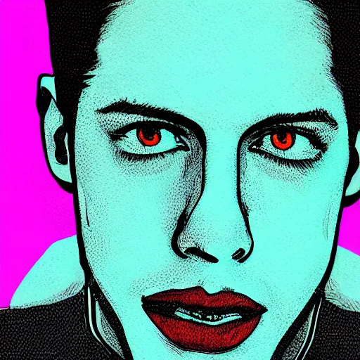 Prompt: pete davidson, illustration, spectral color, inverted colors, 4 k, sad in therapy room