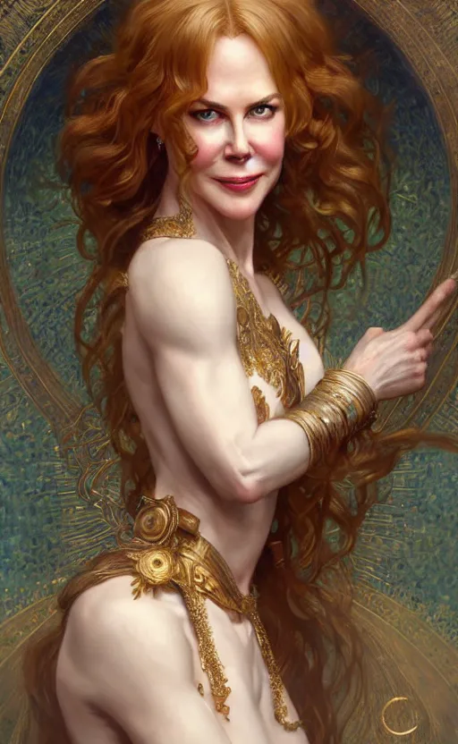 Prompt: portrait of nicole kidman as the goddess circe, greek mythology, intricate, headshot, highly detailed, digital painting, artstation, concept art, sharp focus, cinematic lighting, illustration, art by artgerm and greg rutkowski, alphonse mucha, cgsociety