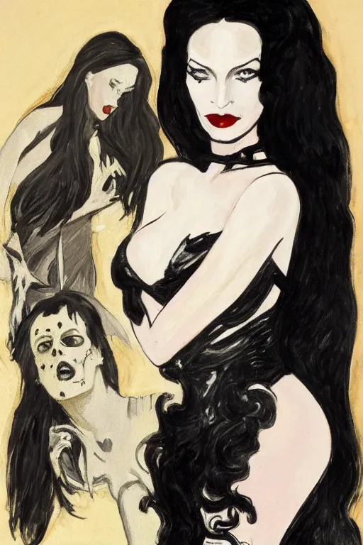 Image similar to portrait of megan fox morticia addams as death of the endless, the sandman by walter sickert, john singer sargent, and william open