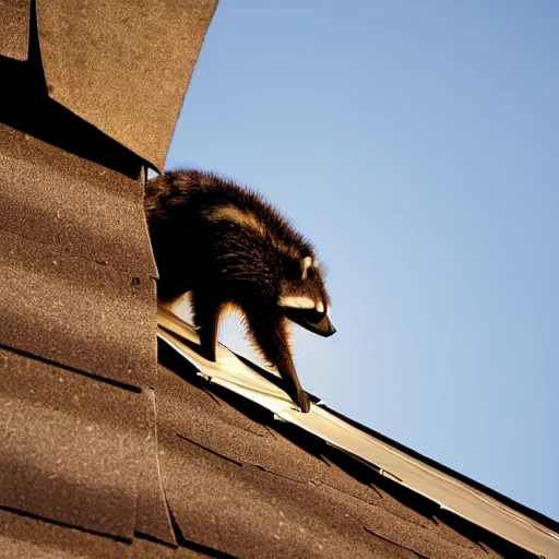 Image similar to raccoon on roof, backlit,