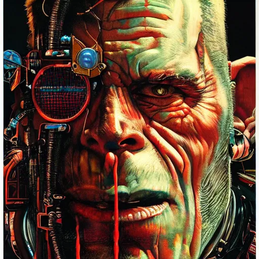 Image similar to cyberpunk orcs, rule of thirds, cinematic lighting, by chuck close, by norman rockwell, hyperrealistic photorealism acrylic on canvas, hyper detailed, mohawk.