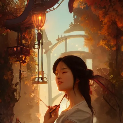 Prompt: on a date with the beautiful asian girl next door, highly detailed, digital painting, artstation, concept art, sharp focus, illustration, cinematic lighting, art by artgerm and greg rutkowski and alphonse mucha