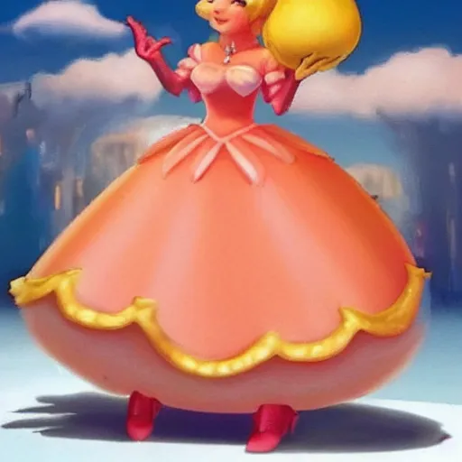 Image similar to a peach with the face of princess peach.