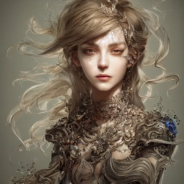 Prompt: the portrait of the lawful evil alignment personified as an absurdly beautiful, graceful, elegant, sophisticated, young woman, an ultrafine hyperdetailed illustration by kim jung gi, irakli nadar, intricate linework, bright colors, octopath traveler, final fantasy, unreal engine 5 highly rendered, global illumination, radiant light, detailed and intricate environment