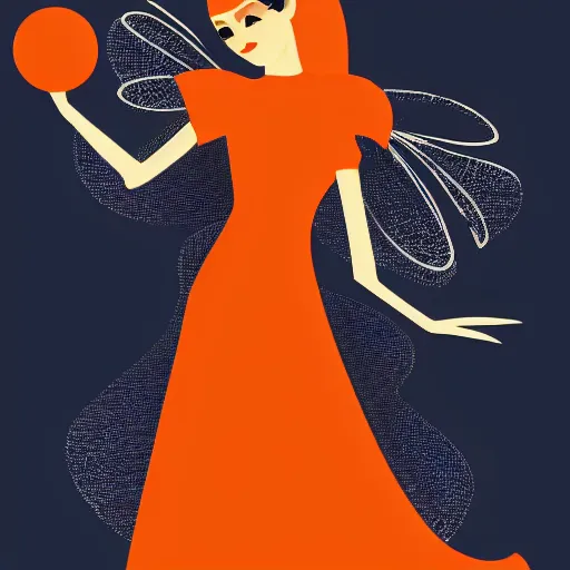 Prompt: modern minimalist vector art of a fairy tale princess in navy and burnt orange hues, clean lines