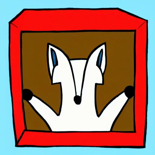 Image similar to fox peeking out from a box, cartoon drawing