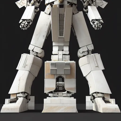 Image similar to gigantic colossal Greek hoplite mech made of marble stone and alabaster stone, kintsugi repaired. Giant medieval warrior mecha. low angle shot, mech concept HD 8k render art.