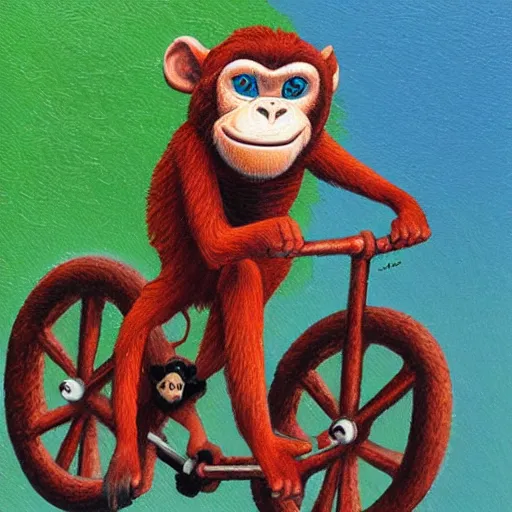 Image similar to a monkey riding a bike by eric joyner