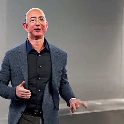 Prompt: jeff bezos with a cone head