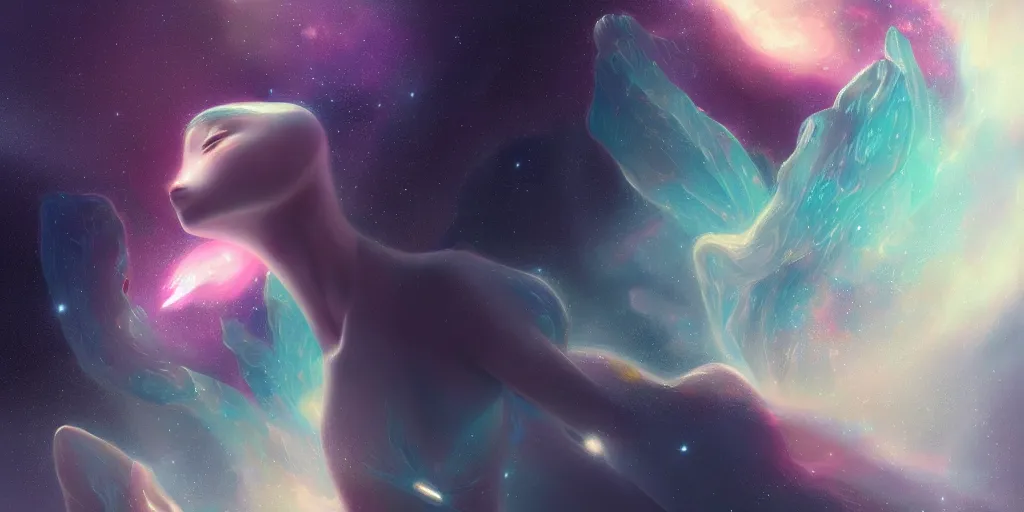 Image similar to breathtaking delicate detailed concept art painting creature with nebula space inside, by hsiao - ron cheng, bizarre compositions, exquisite detail, pastel colors, 8 k