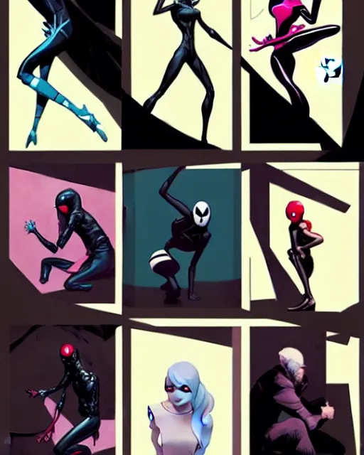 Image similar to rafael albuquerque comic art, peter mohrbacher, phil noto, artgerm, pretty emma stone spider - gwen venom, symmetrical eyes