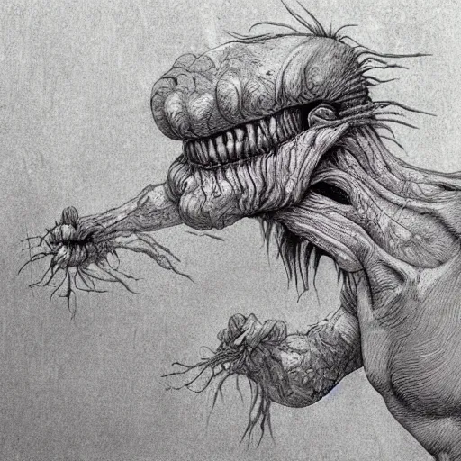 Image similar to a disturbing creature design by masahiro ito