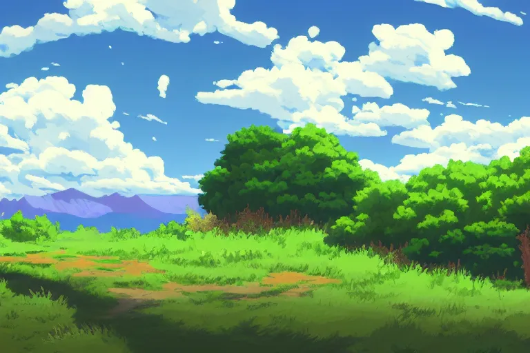 Image similar to landscape, summer, morning, beautiful cloud, quiet, no people, Anime Background, illustration, sharp focus, intricate, super wide angle, trending on artstation, trending on deviantart, pixelart, pixelperfect, pixel art, pixel, color limit, nearest neighbor, hard edges, art of Kirokaze pixel, art of Regular FHC, art of Pixel Jeff Franek, art of Aaron Hain, art of kryssalian, Eastward, Pixpil