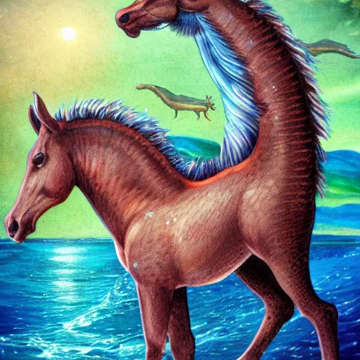 Prompt: a merhorse hippocampus capricorn, fantasy art,