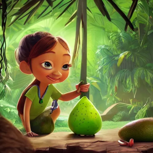 Prompt: an avocado doctor In the jungle, Pixar style, artstation trend