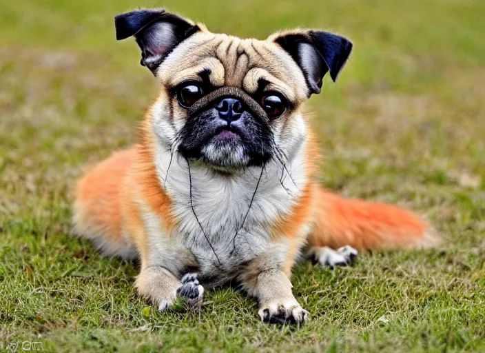 Prompt: a cross between a fox and a pug