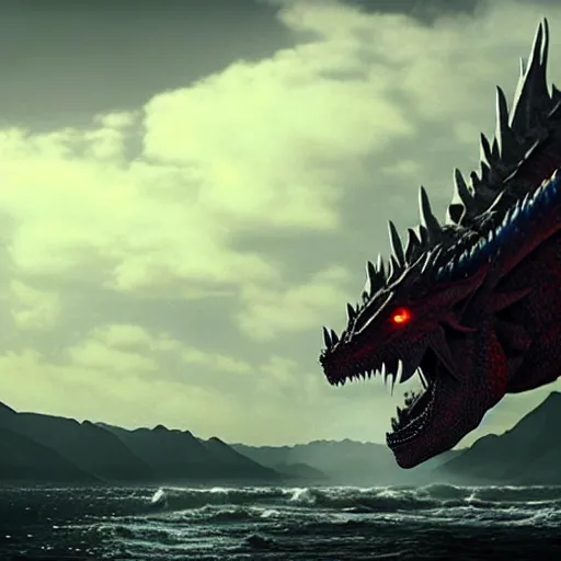 Image similar to giant Kaiju dragon monster, god, expansive, unearthly, 8k, wide-shots, ginormous, horror, looming over Earth