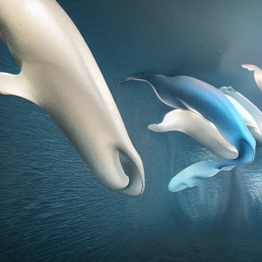 Prompt: 3 d rendering of transparent whales, caustic projection, octane renderer, raytracing, 4 k, rtx, light refracting, martinakis adam style of lilien ephraim moses