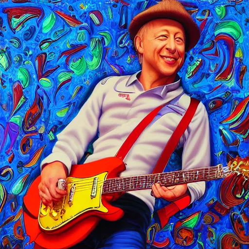 Image similar to portrait of mark knopfler, joyful, highly detailed painting by akira toriyama 8 k