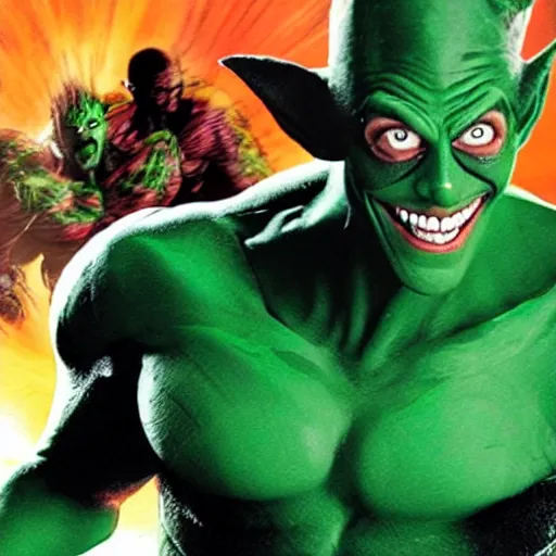 Image similar to Adam Sandler as the Green Goblin