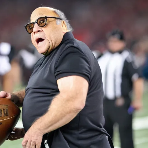 Prompt: danny devito as a nfl football coach, angry, clipboard