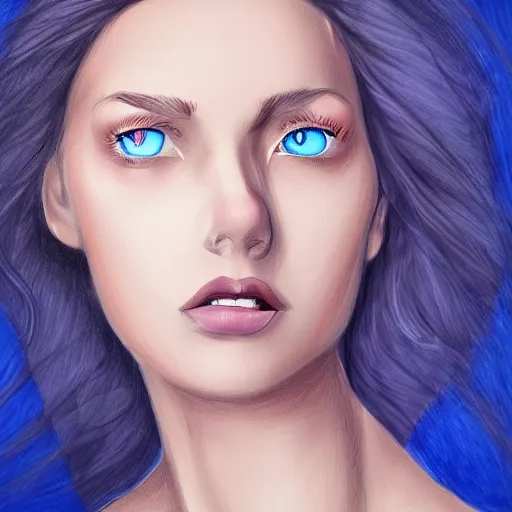 Image similar to a drawing of a woman's face with blue eyes, a digital painting by Nyuju Stumpy Brown, tumblr contest winner, digital art, speedpainting, flat shading, painterly