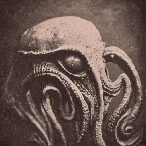 Image similar to tintype photo close up of a Cthulhu