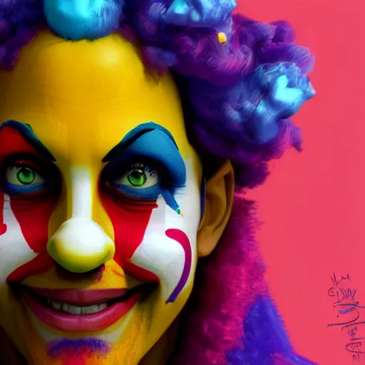 Image similar to Portrait of a colorful happy joyful clown, artstation, cgsociety, masterpiece