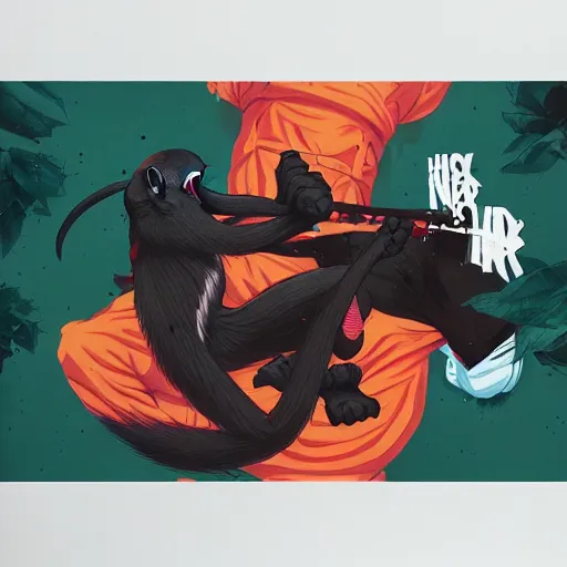 Image similar to ninja monkey, Hip Hop, Dark, Intense, Dramatic, Highly Detailed by Sachin Teng