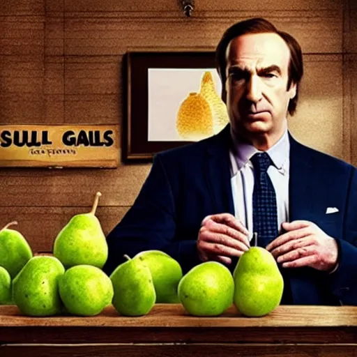 Image similar to saul goodman surrounded by pears