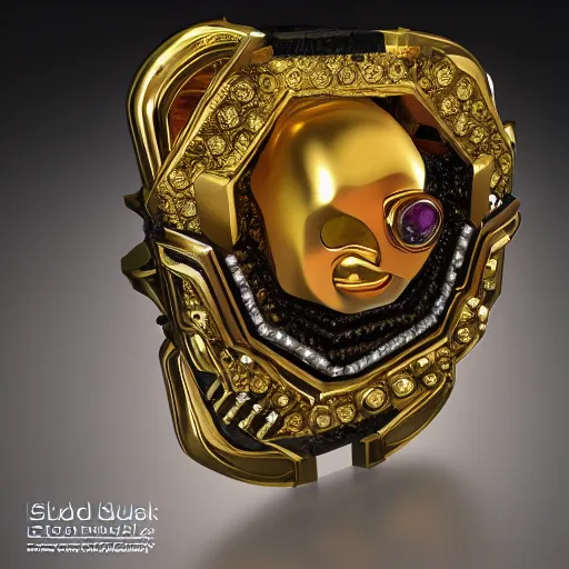 Image similar to complex golden ring with cameo and gems of a torso with a cyberpunk style, 8k, details, studio lighting, realism