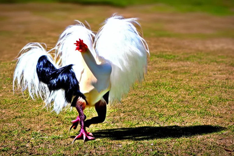 Image similar to absol is a quadrupedal silkie chicken. natural animal photography