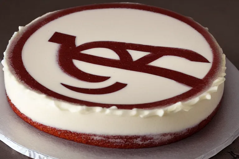 Image similar to a vanilla cake with aphex twin logo frosting on top, product photography