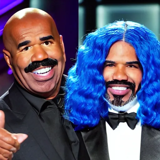 Image similar to steve harvey with long blue hair