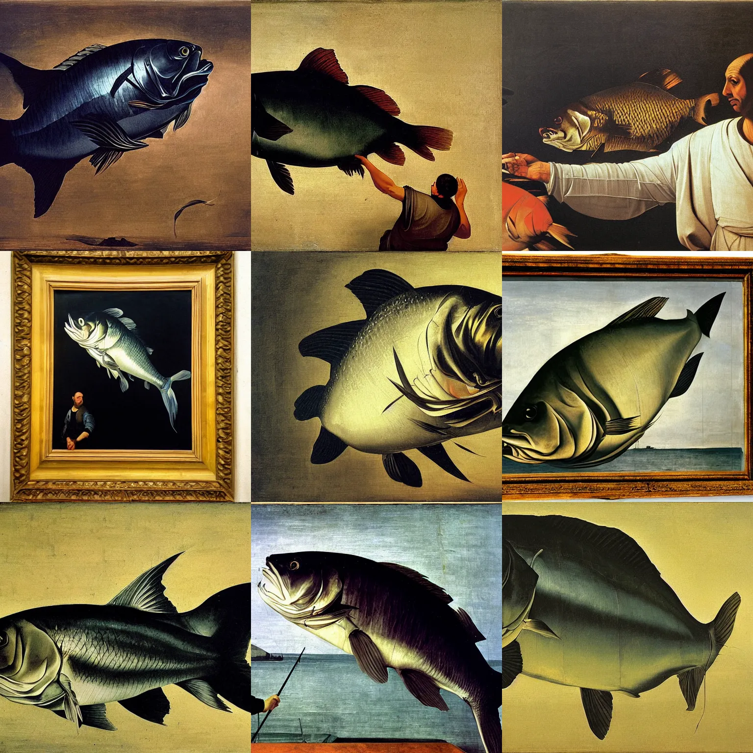 Image similar to painting of a big fish, by Caravaggio