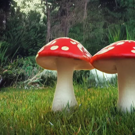 Image similar to anamorphic mushrooms dancing and having fun