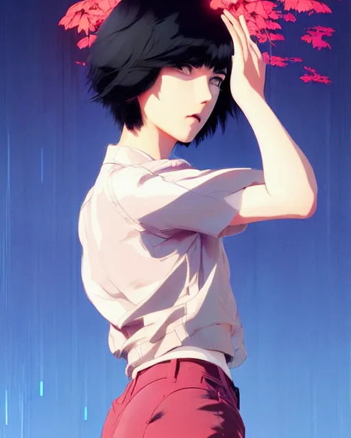 Image similar to a girl with short hair blowing in the wind | | fine detail!! anime!! realistic shaded lighting!! poster by ilya kuvshinov katsuhiro otomo ghost - in - the - shell, magali villeneuve, artgerm, jeremy lipkin and michael garmash and rob rey