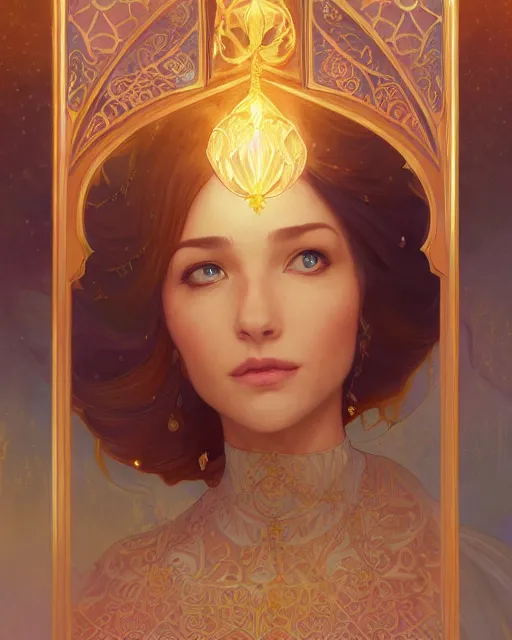 Image similar to an open quran highly detailed, gold filigree, romantic storybook fantasy, soft cinematic lighting, award, disney concept art watercolor illustration by mandy jurgens and alphonse mucha and alena aenami, pastel color palette, featured on artstation