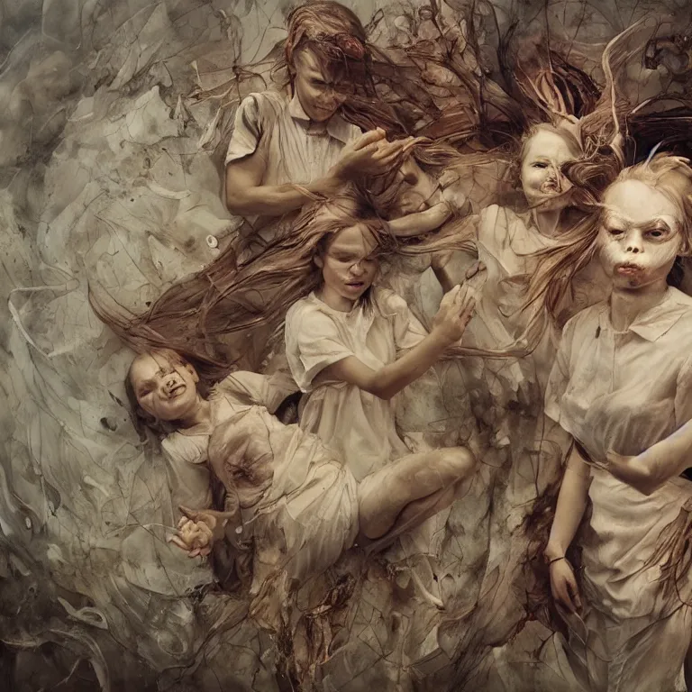 Prompt: angels dancing happy, 3 d render, esao andrews, jenny saville, surrealism, dark art by james jean, greg rutkowski