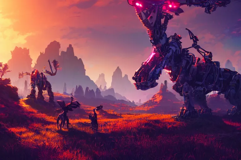 Prompt: rollerback machine creature robot of horizon forbidden west horizon zero dawn radiating a glowing aura global illumination ray tracing hdr fanart arstation by ian pesty and alena aenami artworks in 4 k