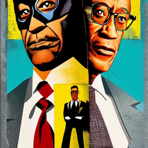 Image similar to batman versus gus fring, poster, movie poster, facing each other, side angle, imax, highly detailed, cel-shaded