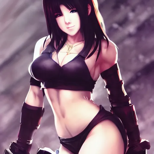 Image similar to high quality art of tifa lockhart by WLOP, rossdraws, Logan Cure, Mingchen Shen, BangkuART, sakimichan, yan gisuka, JeonSeok Lee, zeronis, Chengwei Pan on artstation