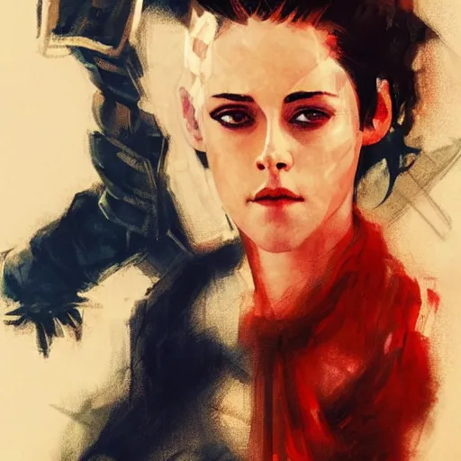 Image similar to kristen stewart as captain america, intricate, elegant, highly detailed, greg manchess, mucha, liepke, ruan jia, jeffrey catherine jones, ridley scott